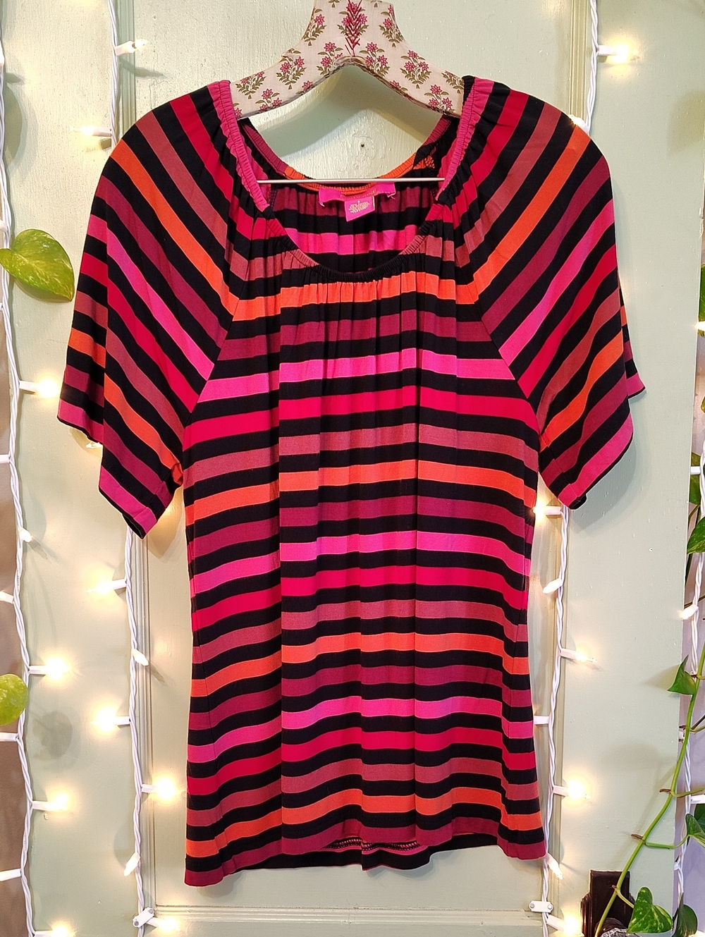 Women's Catherine Malandrino Red Pink Black Stripped Casual Blouse Top S